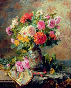 Vase of Flowers and a Fan